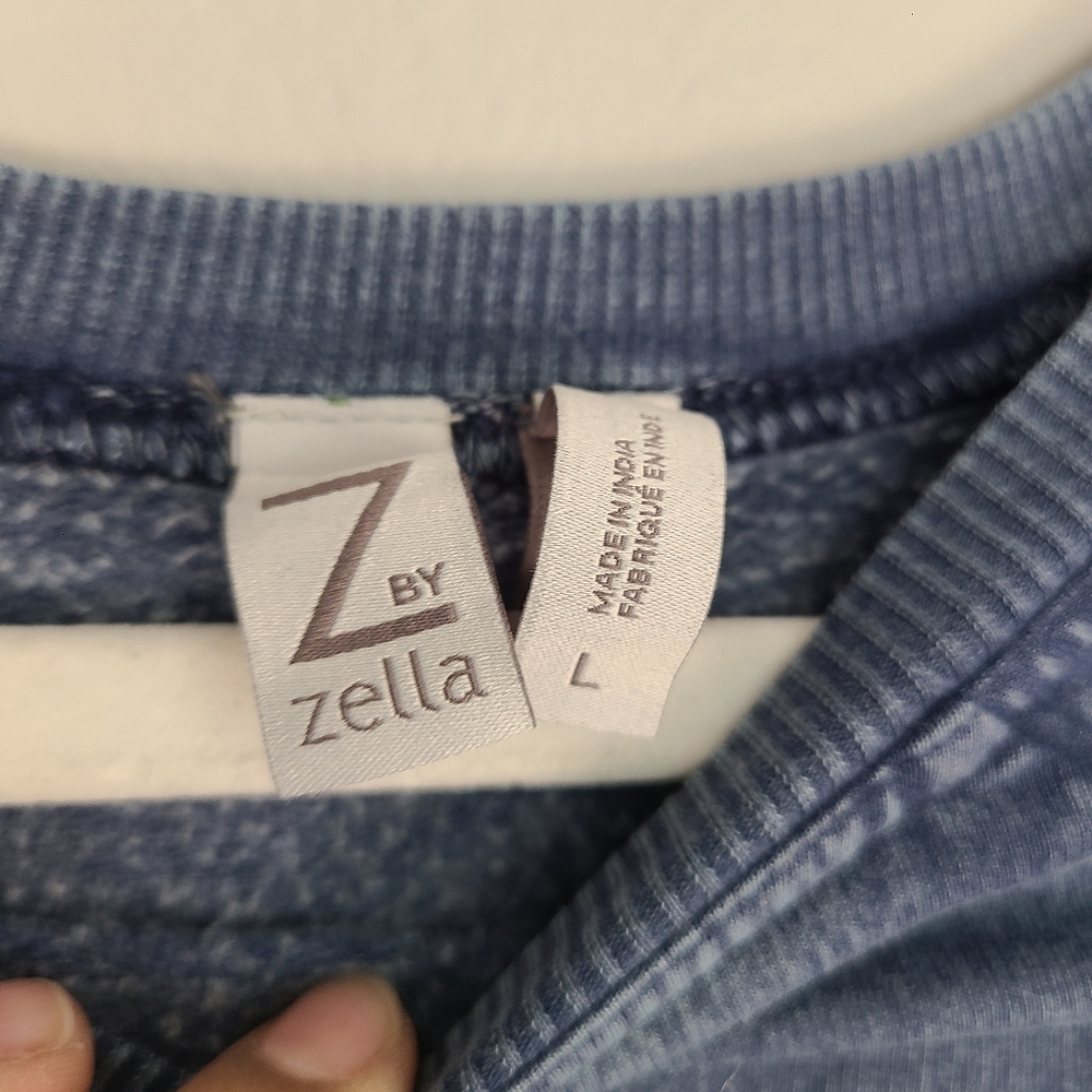 Z by Zella Warn In Blue Chambray-like Fleece Pullover Workout Athletic Sweater L - Picture 2 of 8